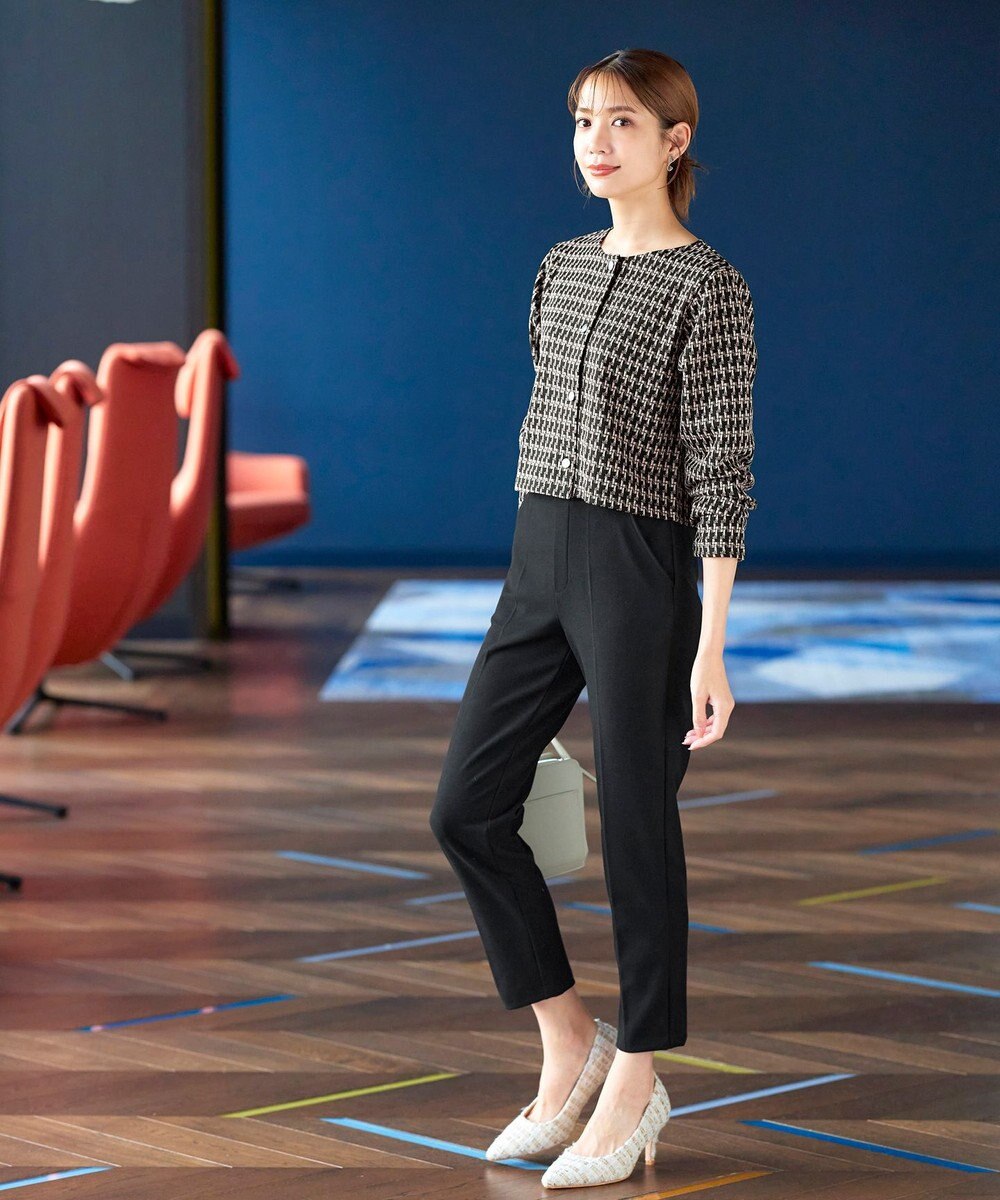 Tiaclasse 【洗える】カットジャガードコンパクトカーディガン 