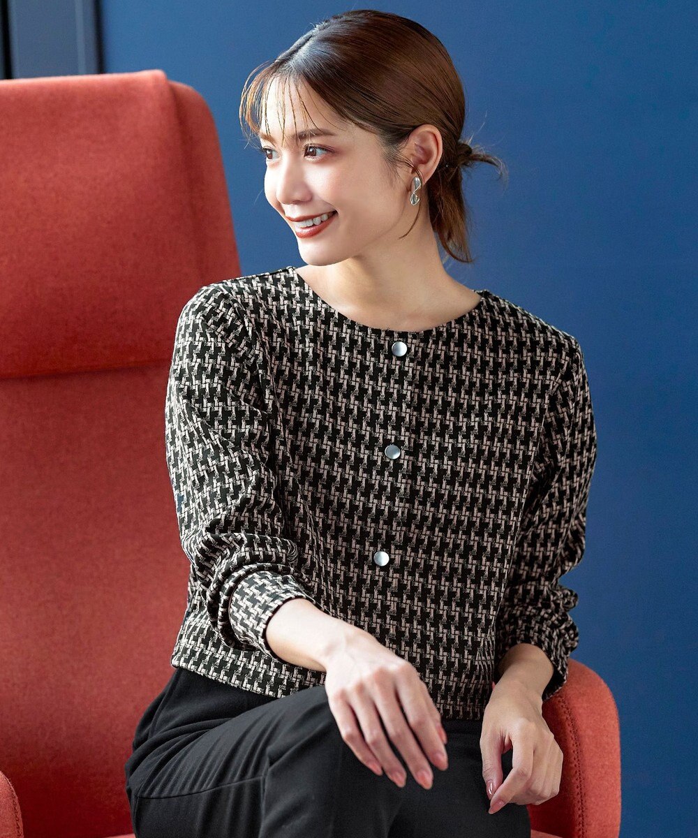 Tiaclasse 【洗える】カットジャガードコンパクトカーディガン 