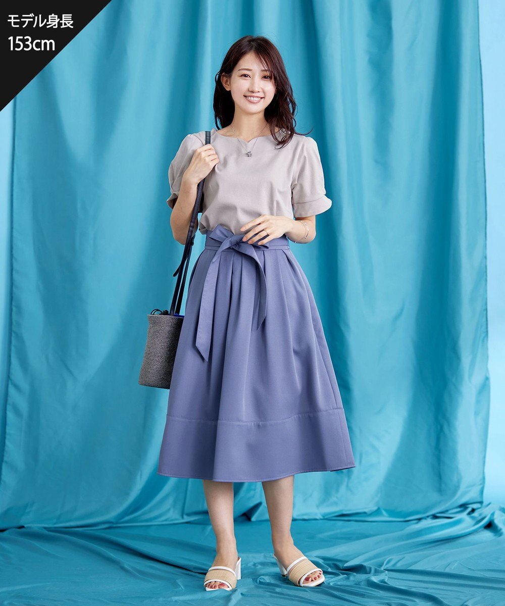 Tiaclasse L 【洗える】リボン付きフレアスカート 