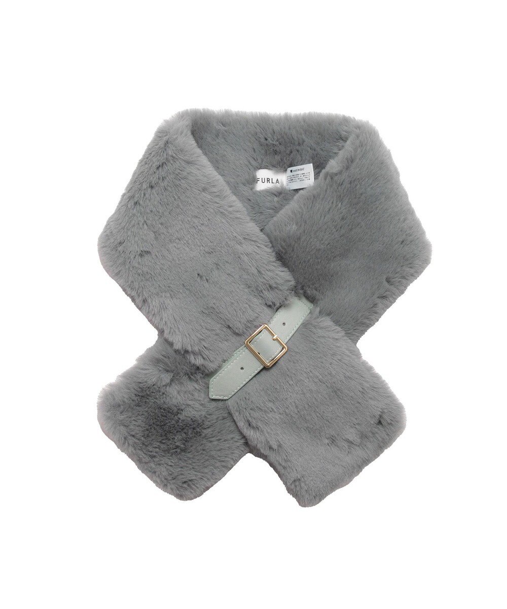 MOONBAT 【大人百花1月号掲載】FURLA フェイクファーマフラー ベルト差し込み ファーティペット ロゴプレート付 