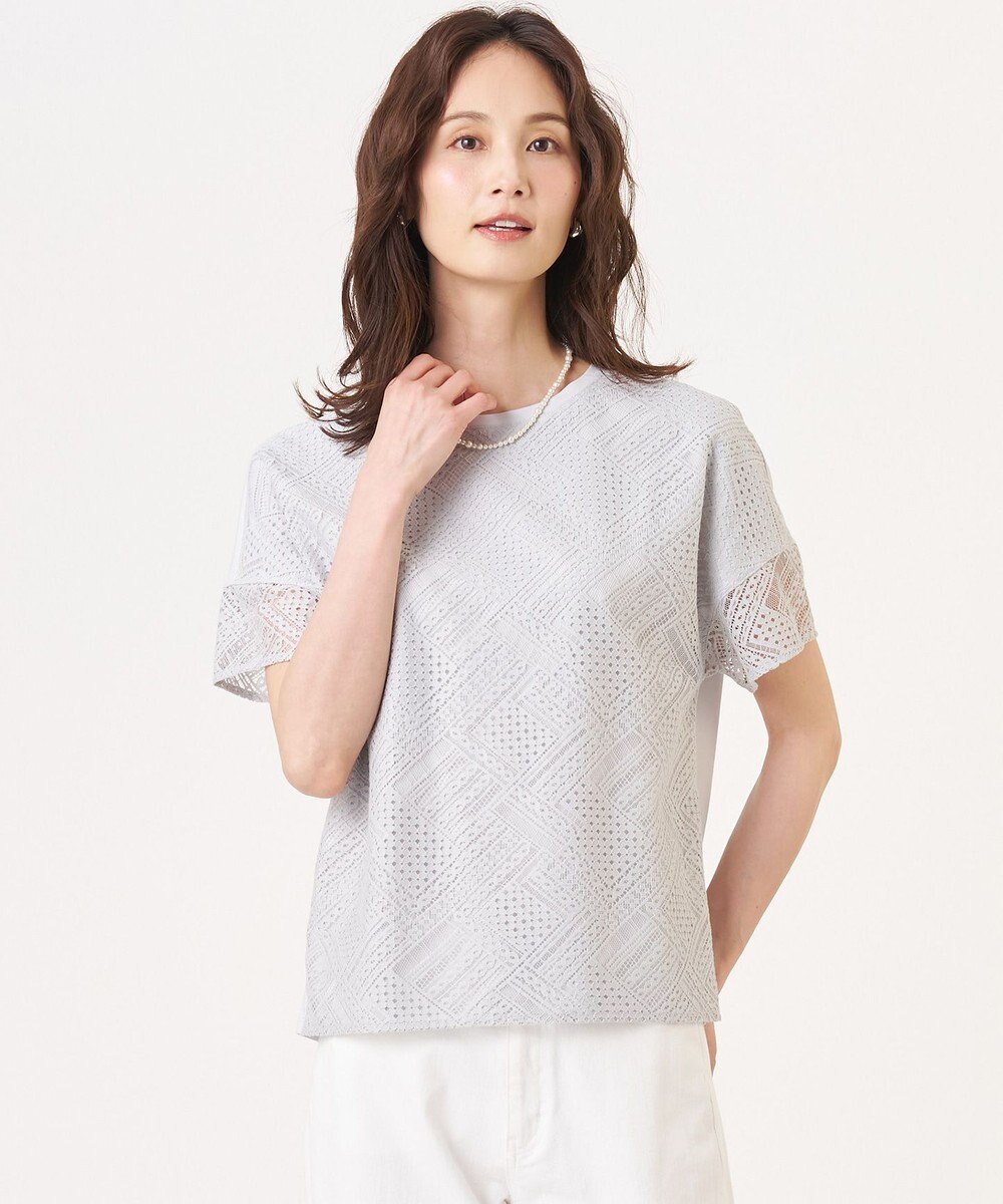 J.PRESS LADIES S 【一枚で着映え・シーンレスに活躍】タイルライクレース クルーネック カットソー 