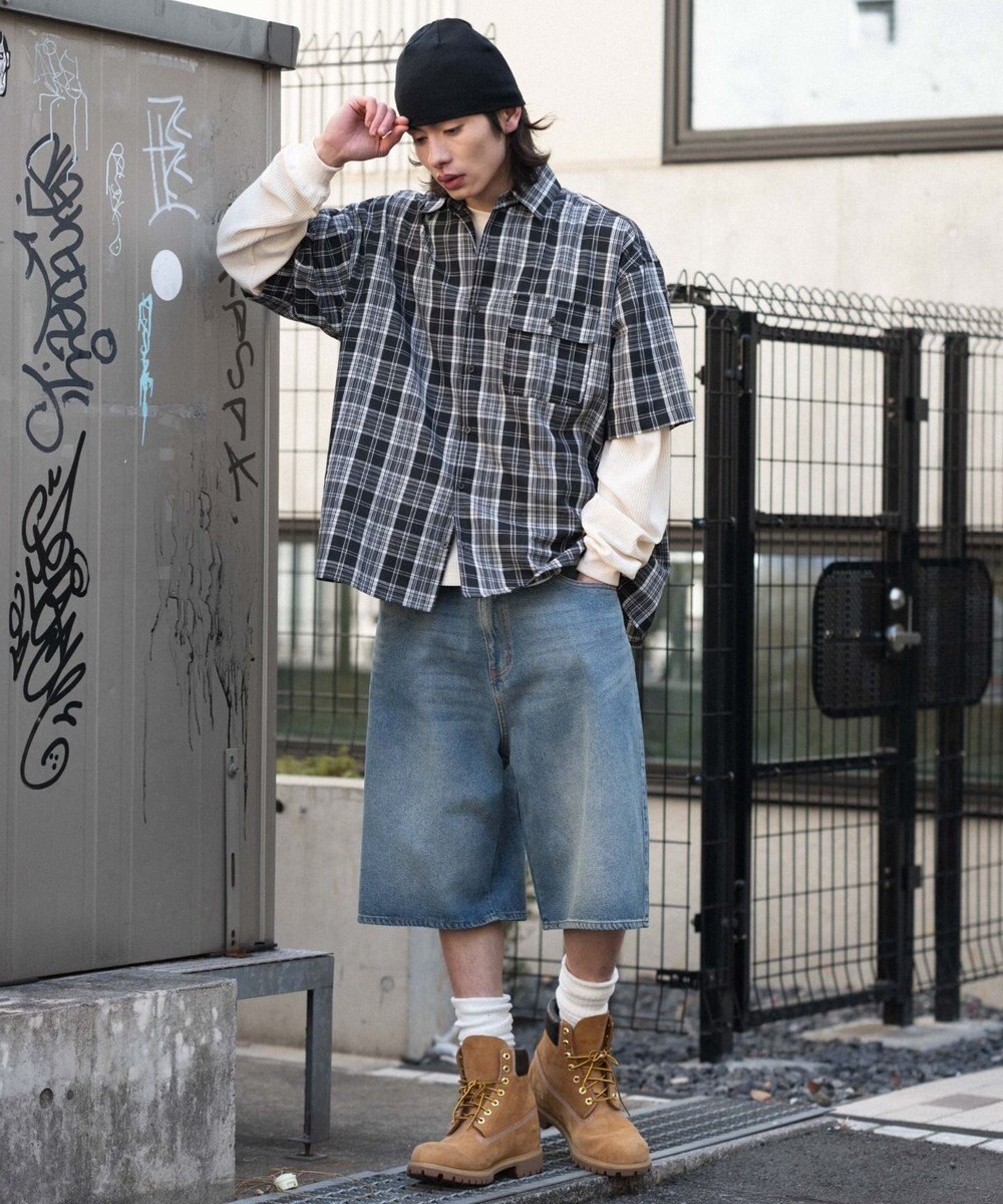 WEGO 【ユニセックス着用ITEM/SMLサイズ展開】スーパーバギーデニムショーツ 