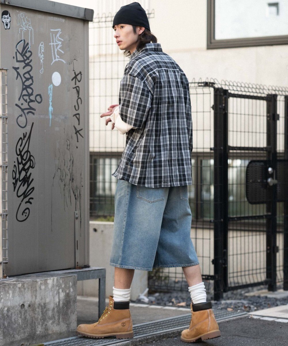 WEGO 【ユニセックス着用ITEM/SMLサイズ展開】スーパーバギーデニムショーツ 