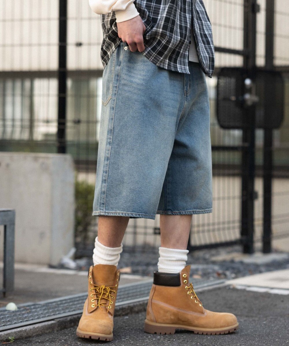 WEGO 【ユニセックス着用ITEM/SMLサイズ展開】スーパーバギーデニムショーツ 