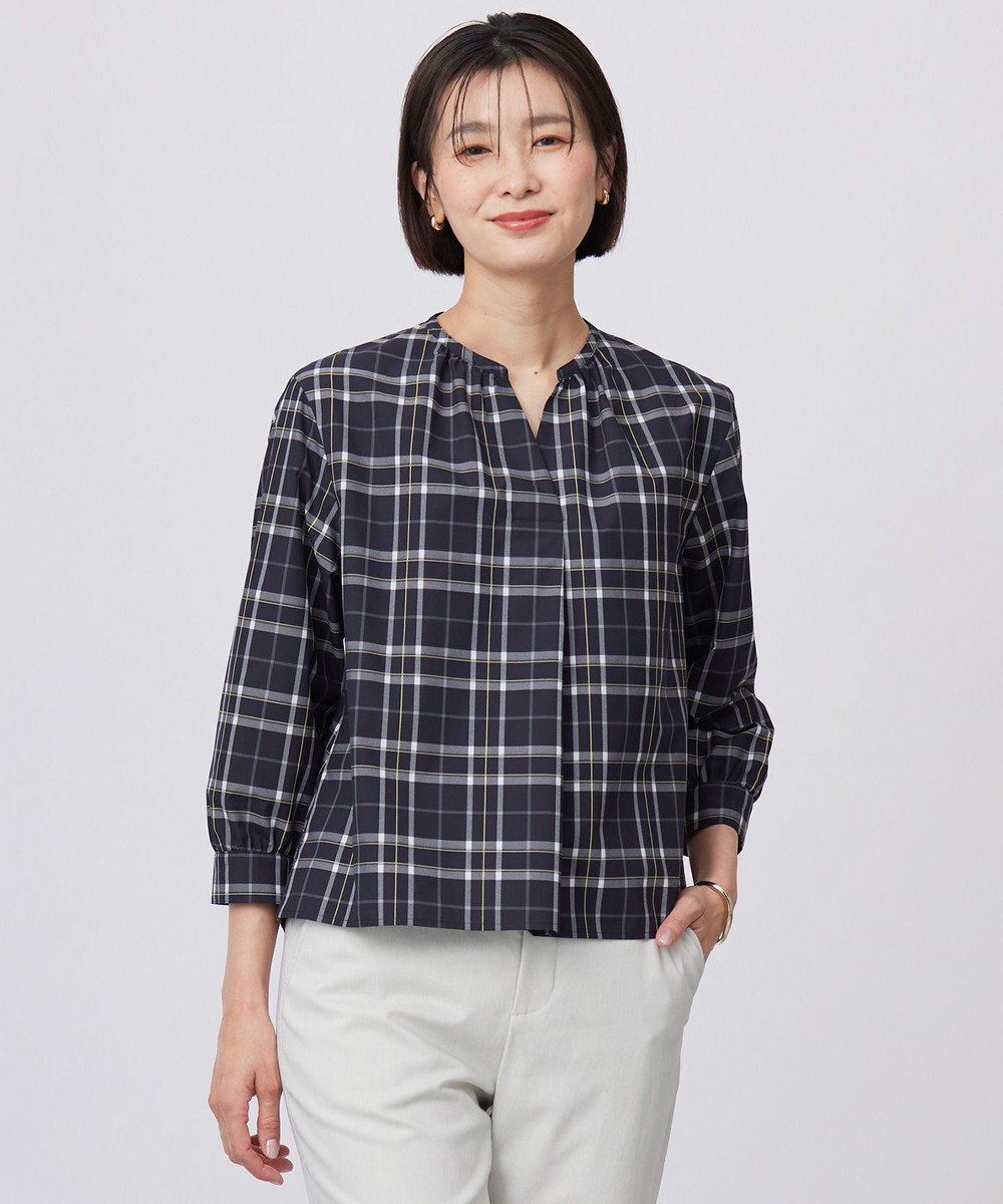 J.PRESS LADIES 【洗える】コンパクトチェック スタンドカラー ブラウス 