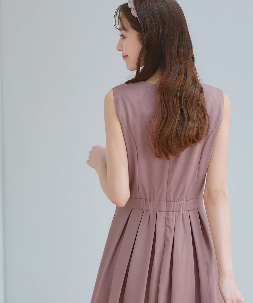 Tiaclasse L 【2TYPEスリーブ/半袖・ノースリーブ・洗える】タックフレアワンピース 