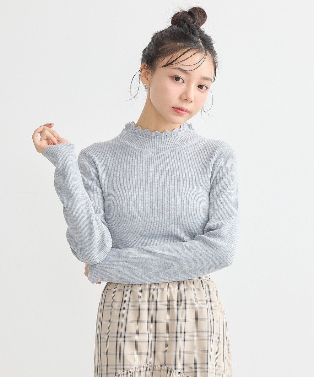 earth music&ecology レーシーハイネックリブプルオーバー 