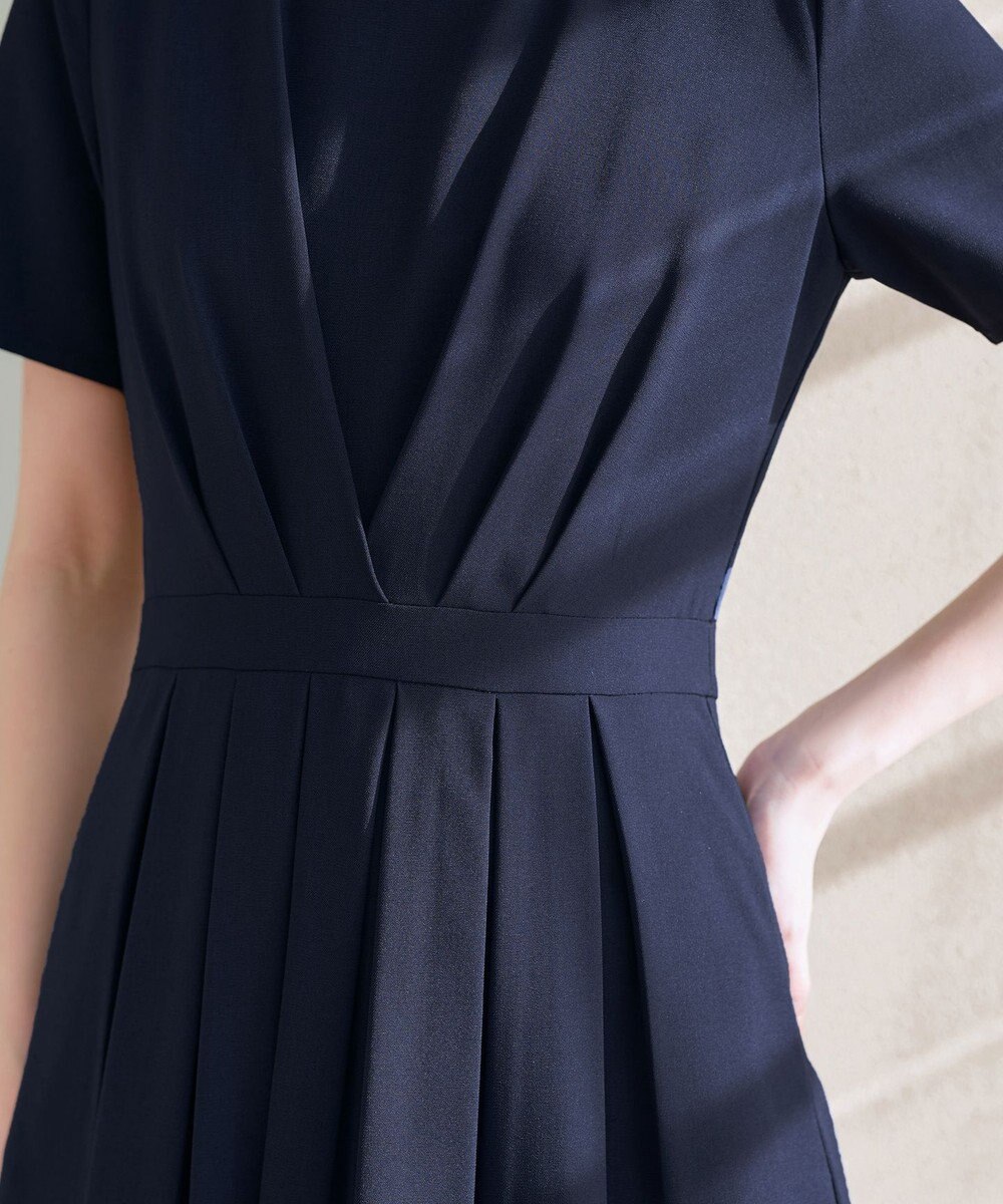 Tiaclasse L 【2TYPEスリーブ/半袖・ノースリーブ・洗える】タックフレアワンピース 