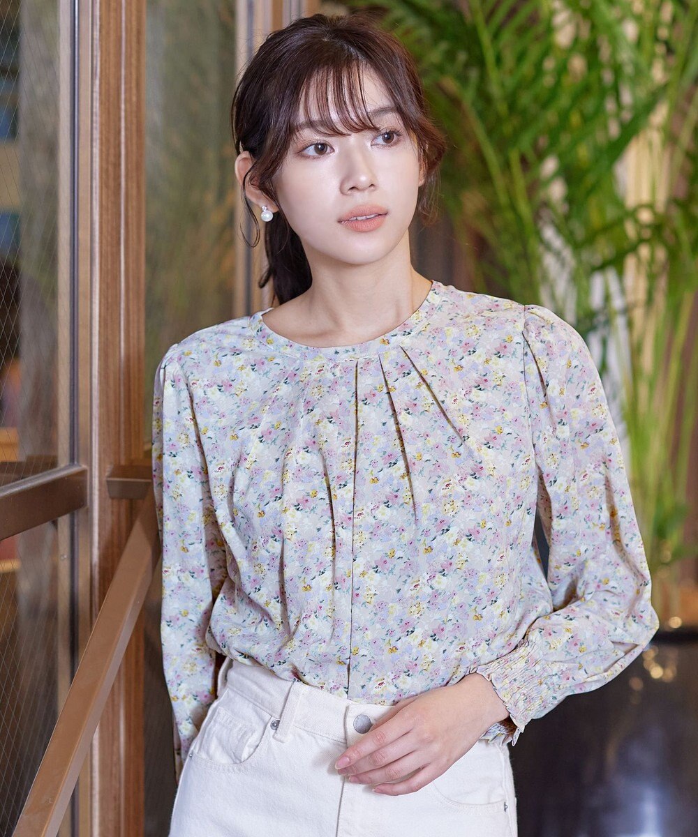 Tiaclasse 【洗える】2WAY花柄ブラウス 