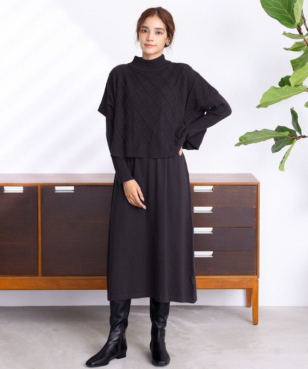 Tiaclasse 【2点セット】ケーブルトップス＆ニットワンピースセット 