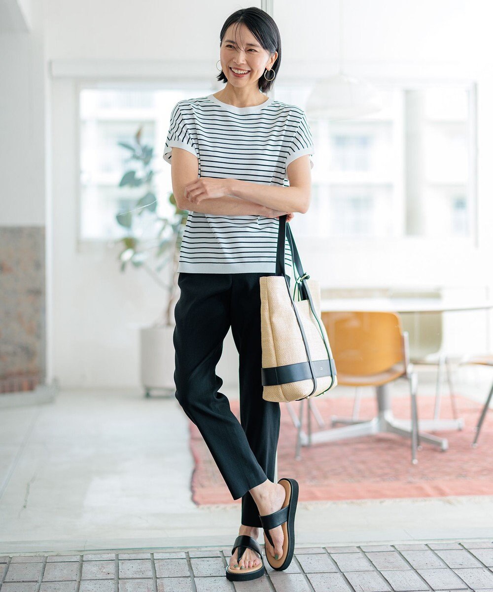 23区 L 【洗える】リネンレーヨンストレッチ テーパードパンツ 