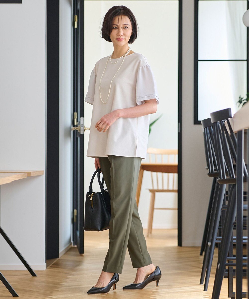 自由区 【WEB限定カラーあり】【UVカット・吸水速乾・洗える】ツイストプレーンラッフルスリーブ カットソー 