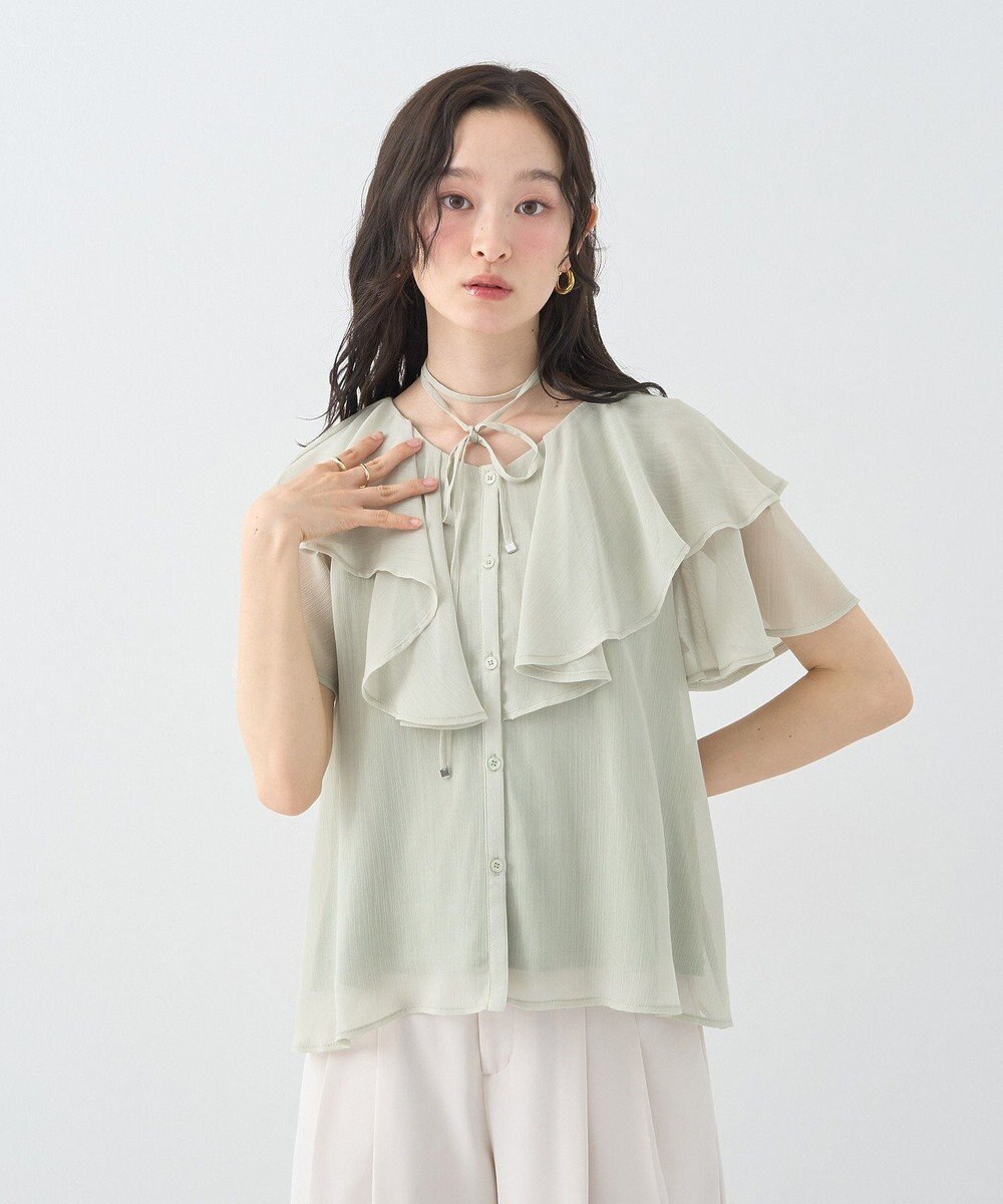 earth music&ecology チョーカー付き楊柳ラッフルブラウス 