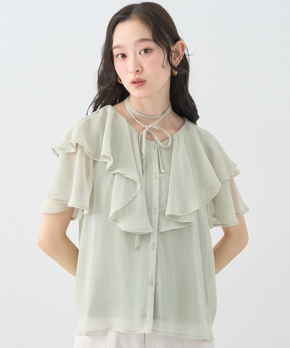 earth music&ecology チョーカー付き楊柳ラッフルブラウス 