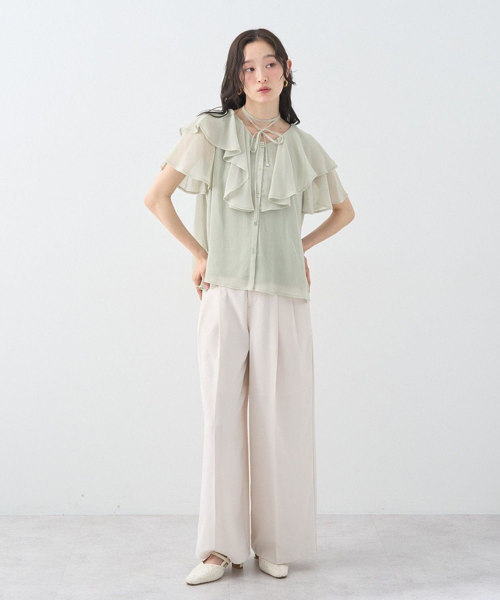 earth music&ecology チョーカー付き楊柳ラッフルブラウス 