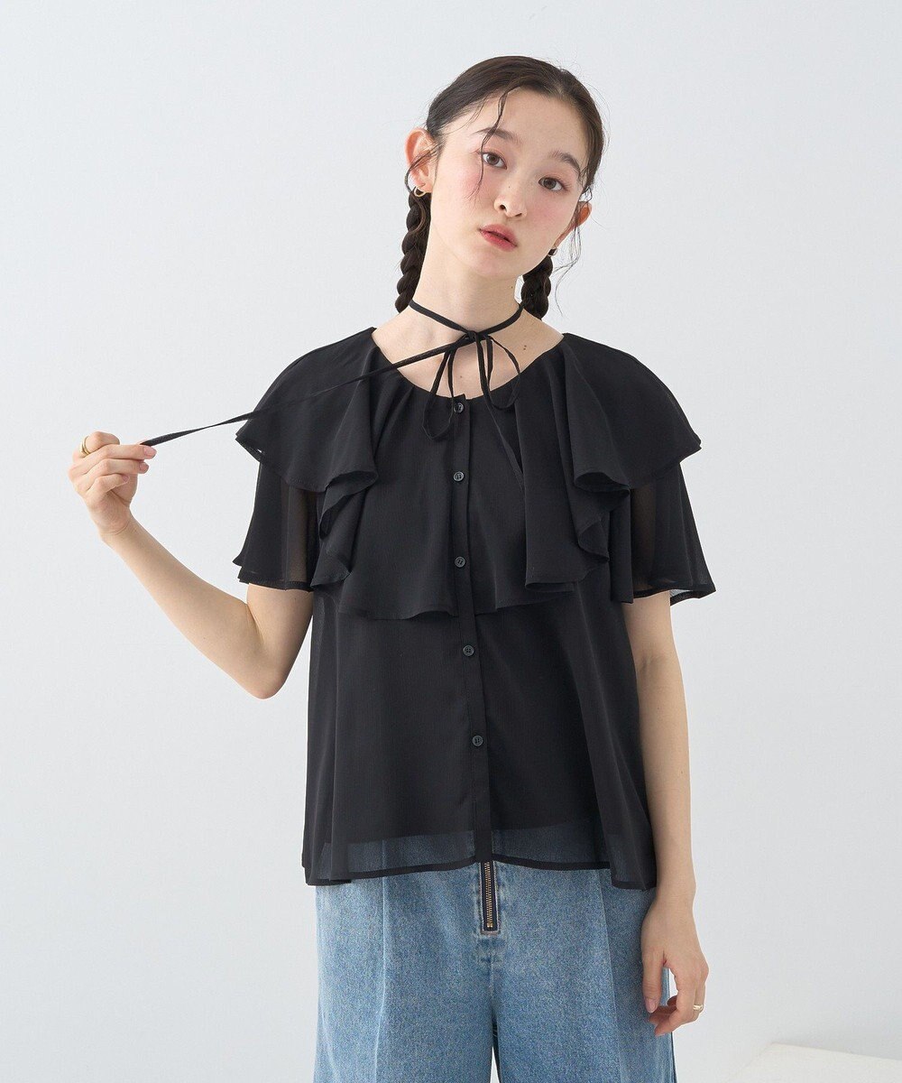 earth music&ecology チョーカー付き楊柳ラッフルブラウス 