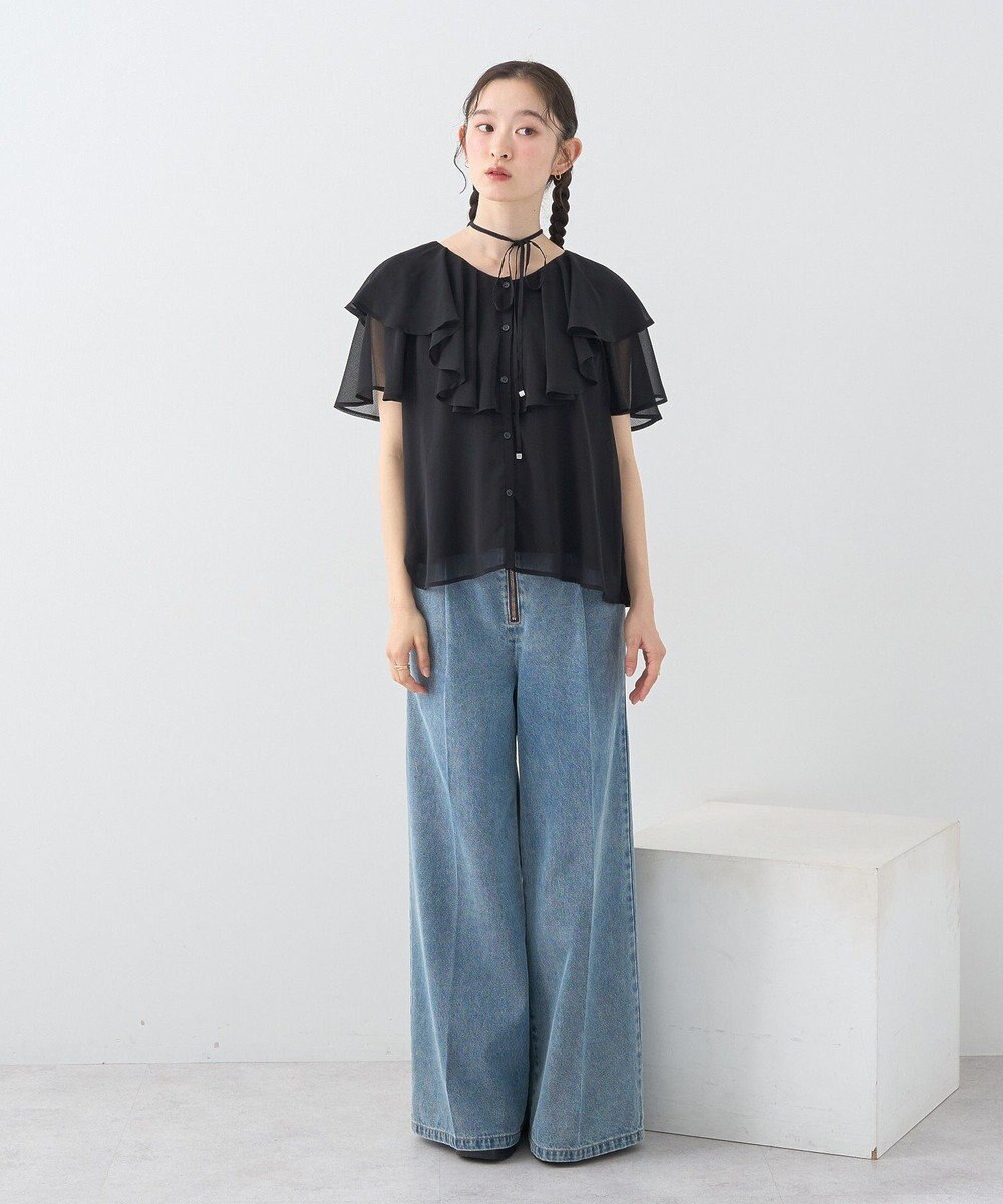 earth music&ecology チョーカー付き楊柳ラッフルブラウス 