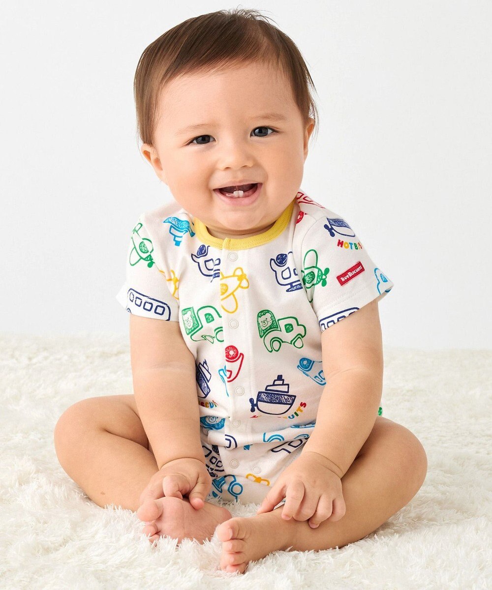 MIKI HOUSE HOT BISCUITS 【70-80cm】ビーンズ×乗り物 総柄ショートオール 