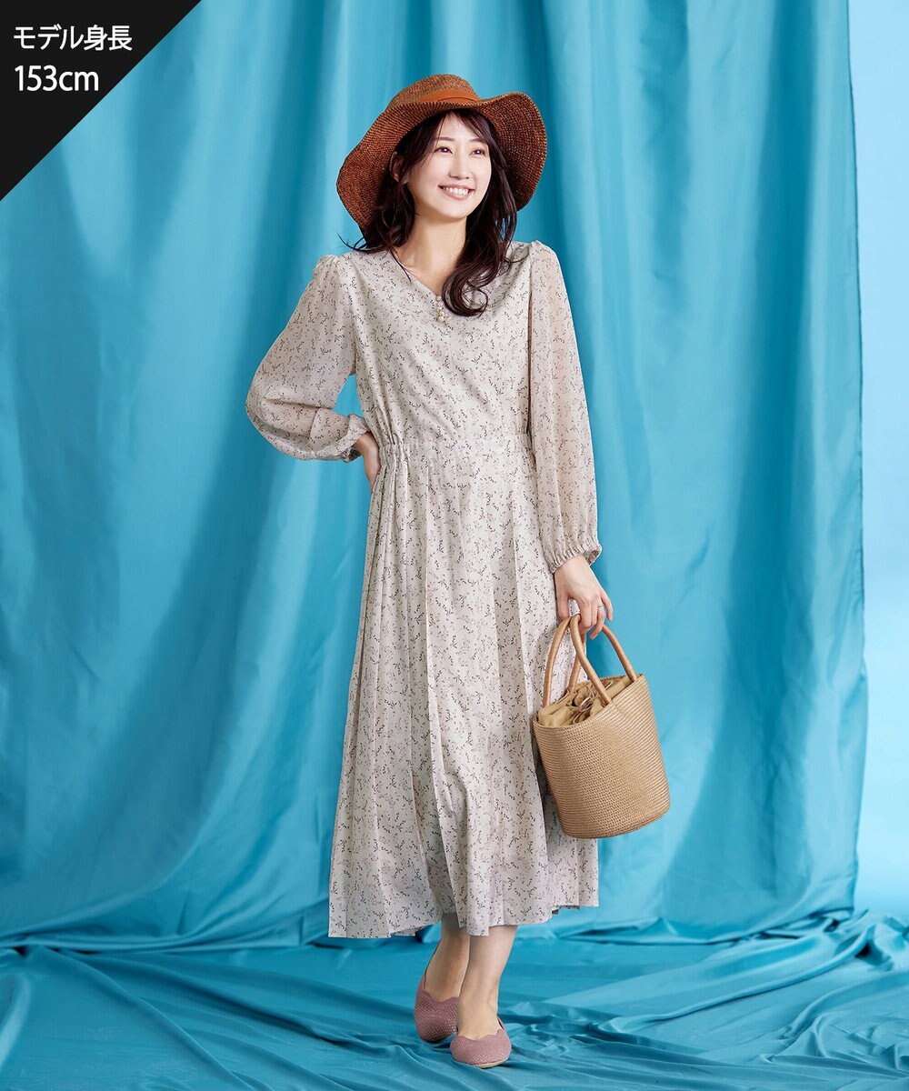 Tiaclasse 【洗える】花柄シフォン袖ワンピース 