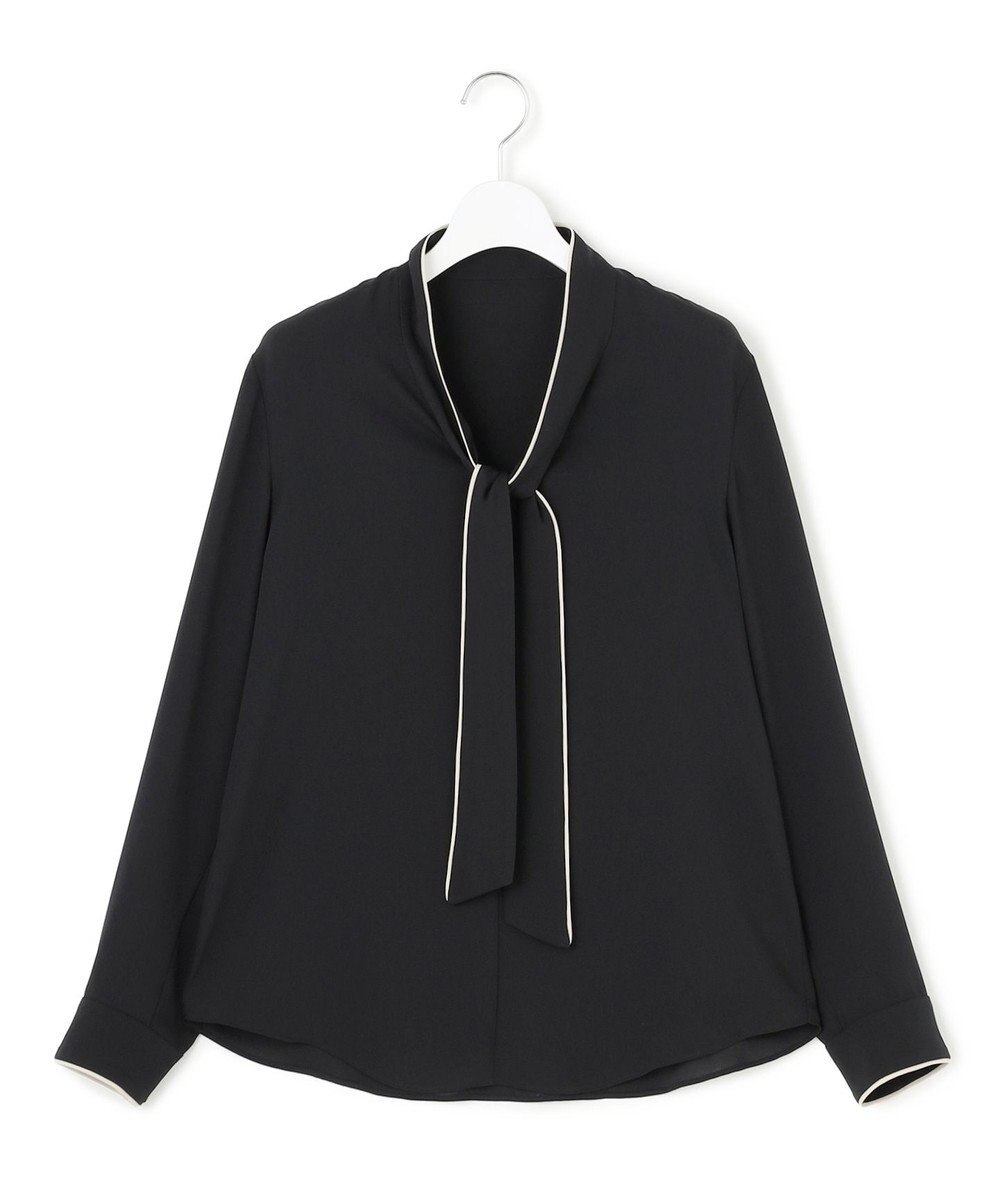 ICB L 【接触冷感・UVケア・速乾・洗える】BackSatinAmunzen 配色ボウタイブラウス 