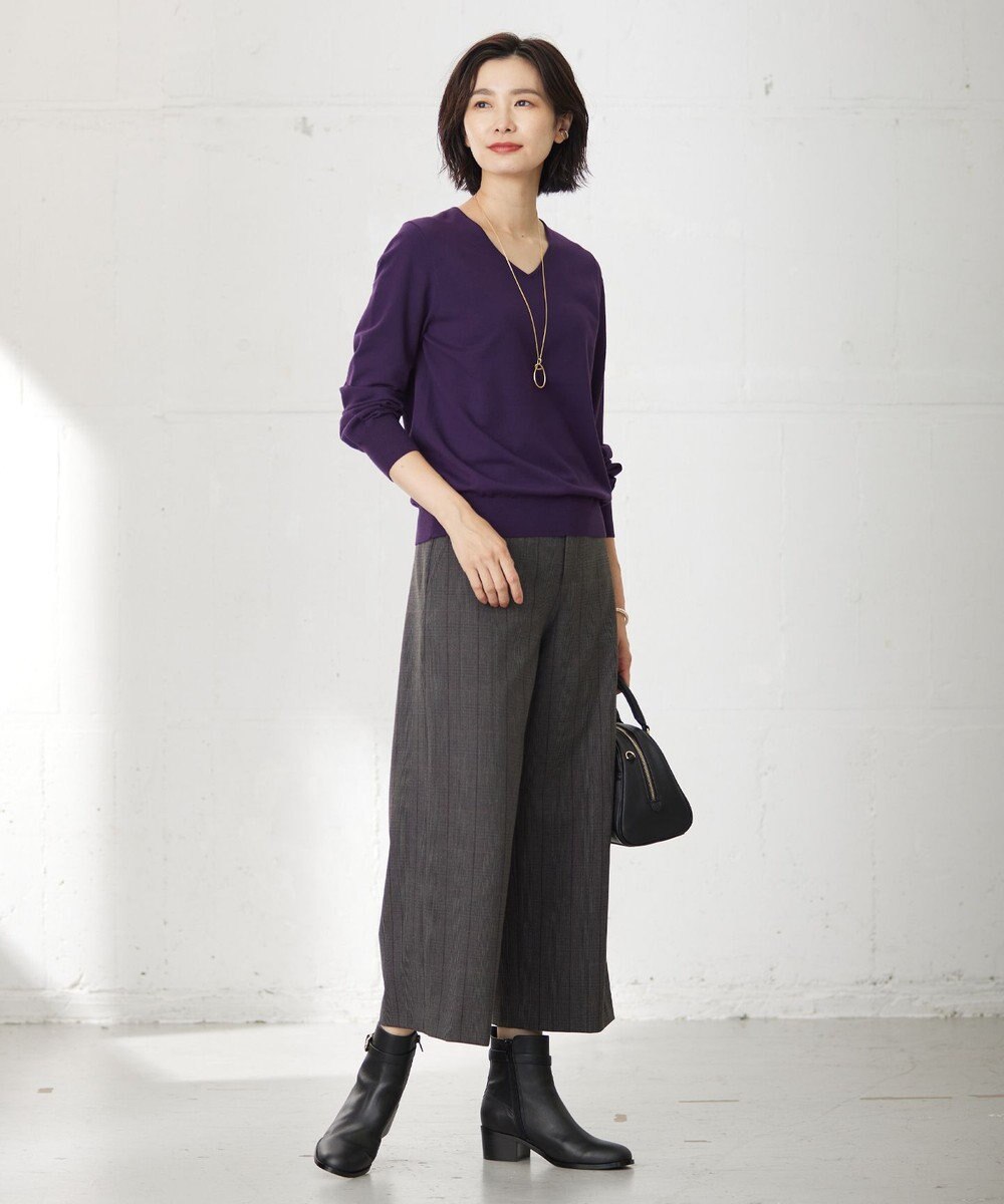 J.PRESS LADIES 【洗える】T/Rアルガンシルク チェック ワイド パンツ 