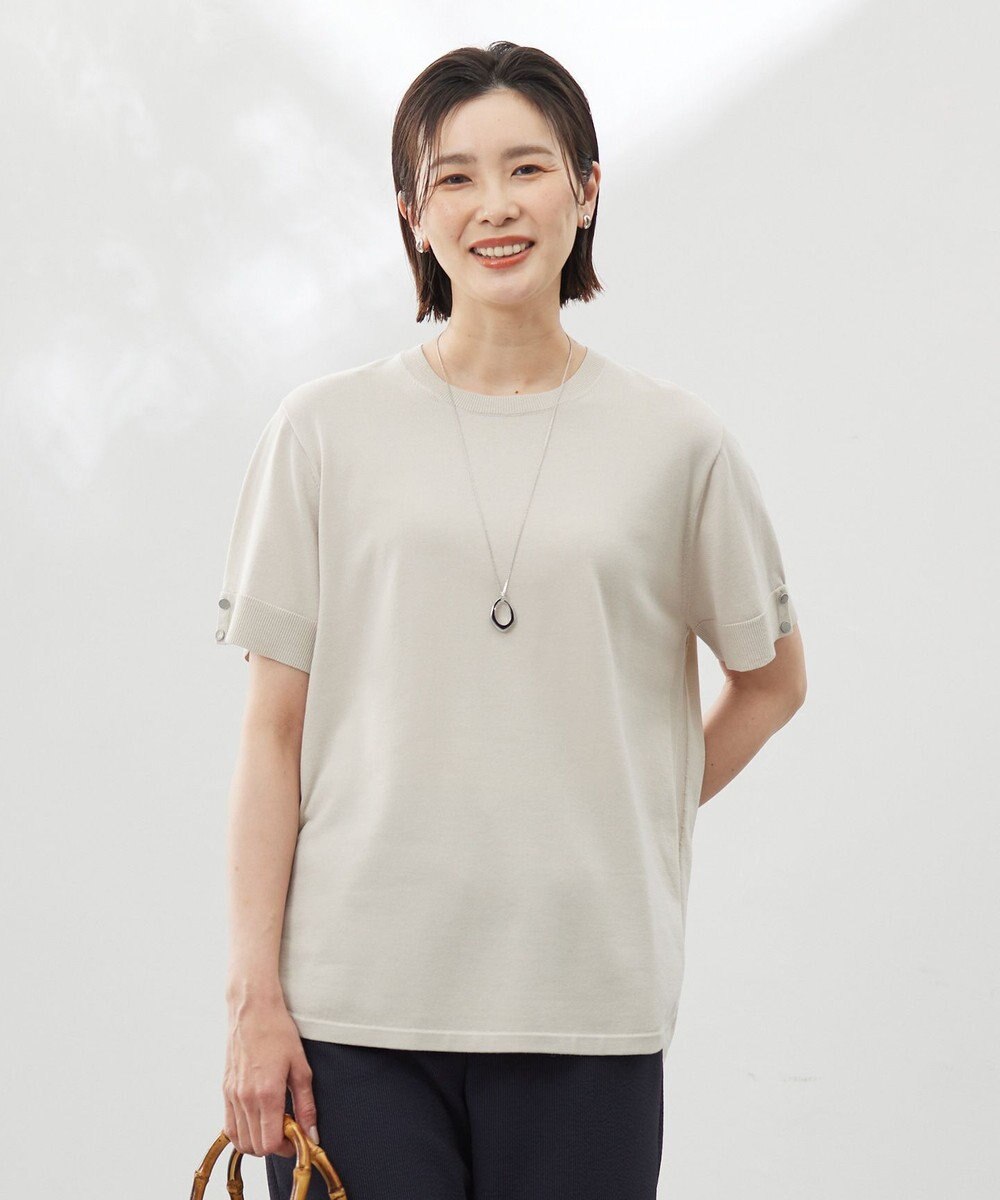 J.PRESS LADIES L 【洗える】COTTON POLYESTER 袖ボタン ニット 