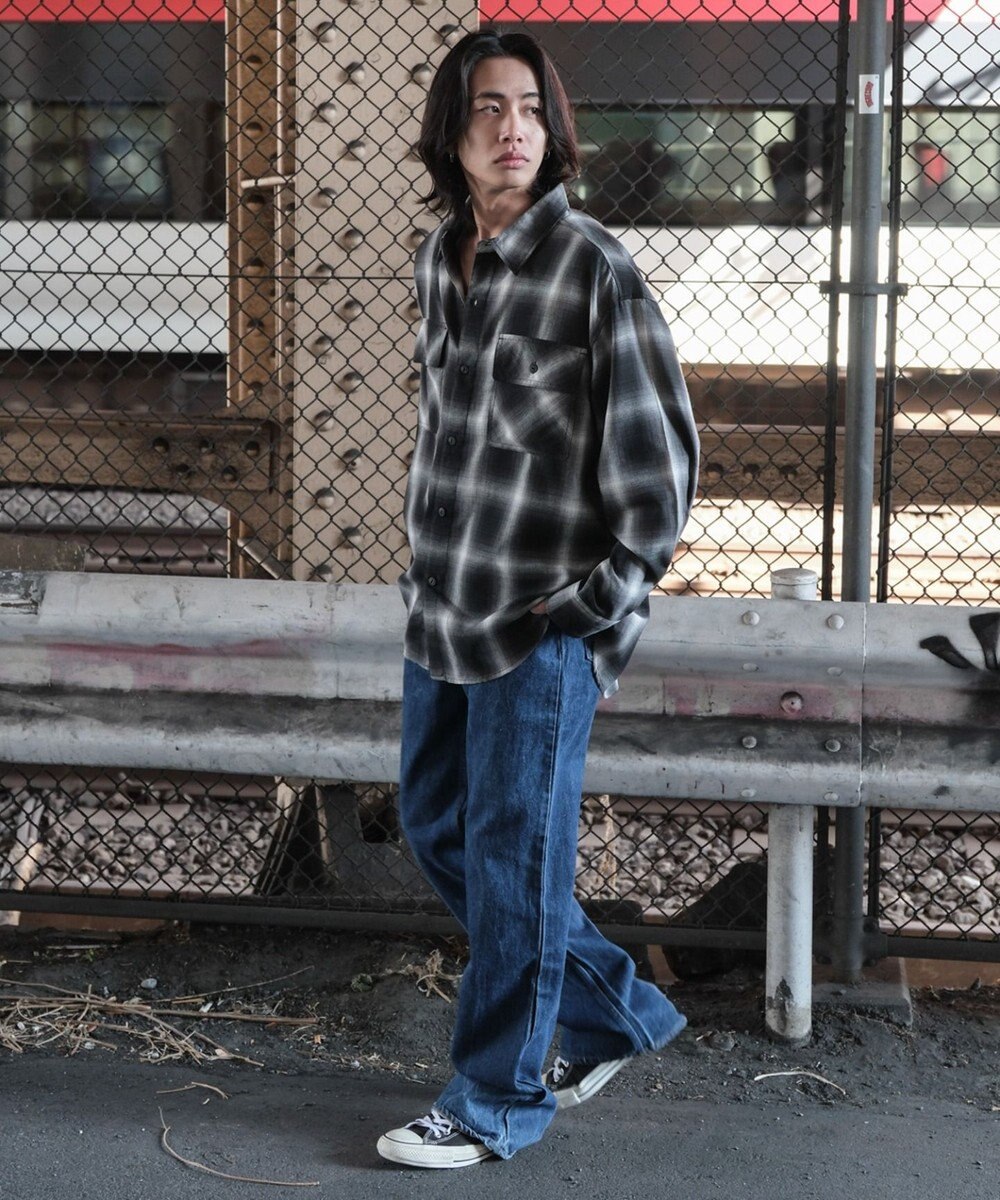 WEGO 【ユニセックス着用ITEM/SMLサイズ展開】オンブレチェックシャツ（LS） 