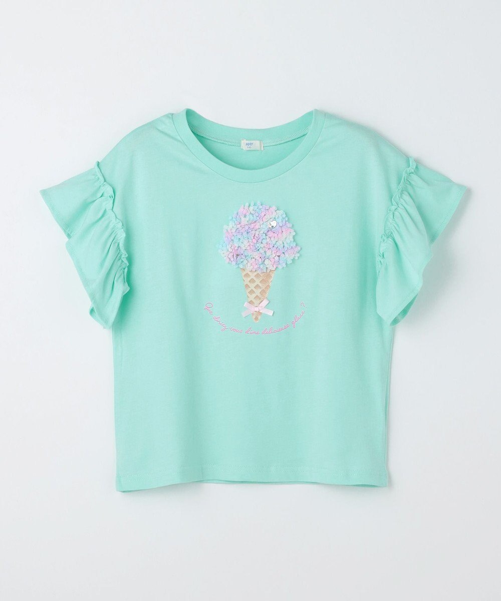 ANY KIDS 【綿100%】ひんやり フリル袖 もしゃもしゃTシャツ 
