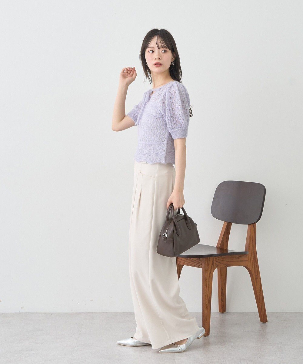 earth music&ecology キャットヤーン透かし編みニットプルオーバー 