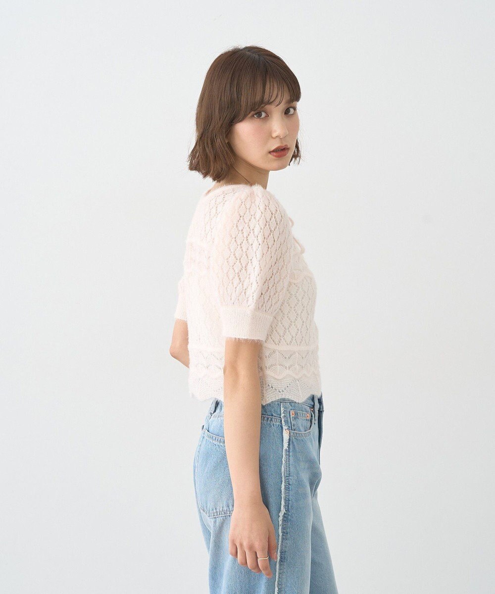 earth music&ecology キャットヤーン透かし編みニットプルオーバー 