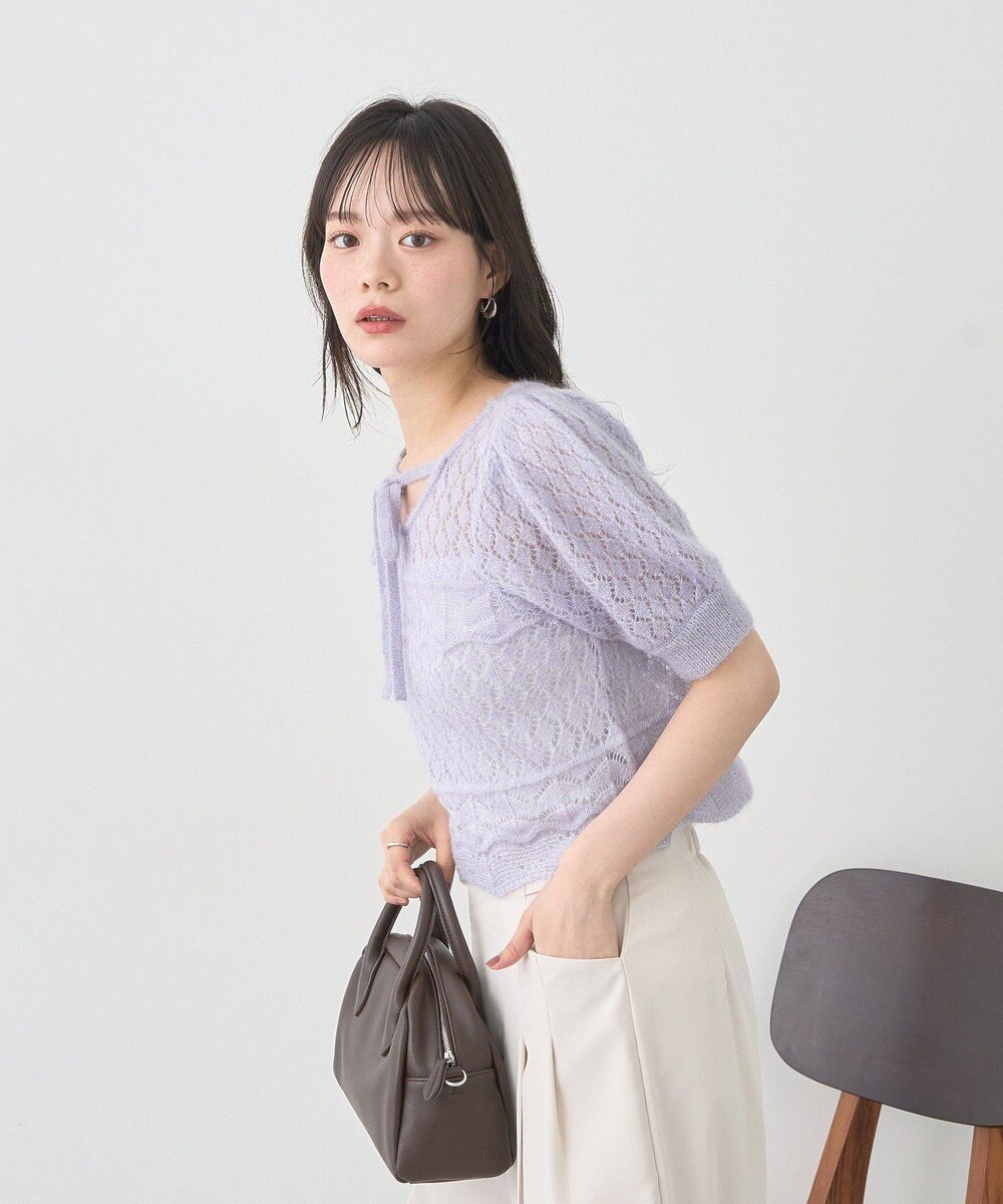 earth music&ecology キャットヤーン透かし編みニットプルオーバー 