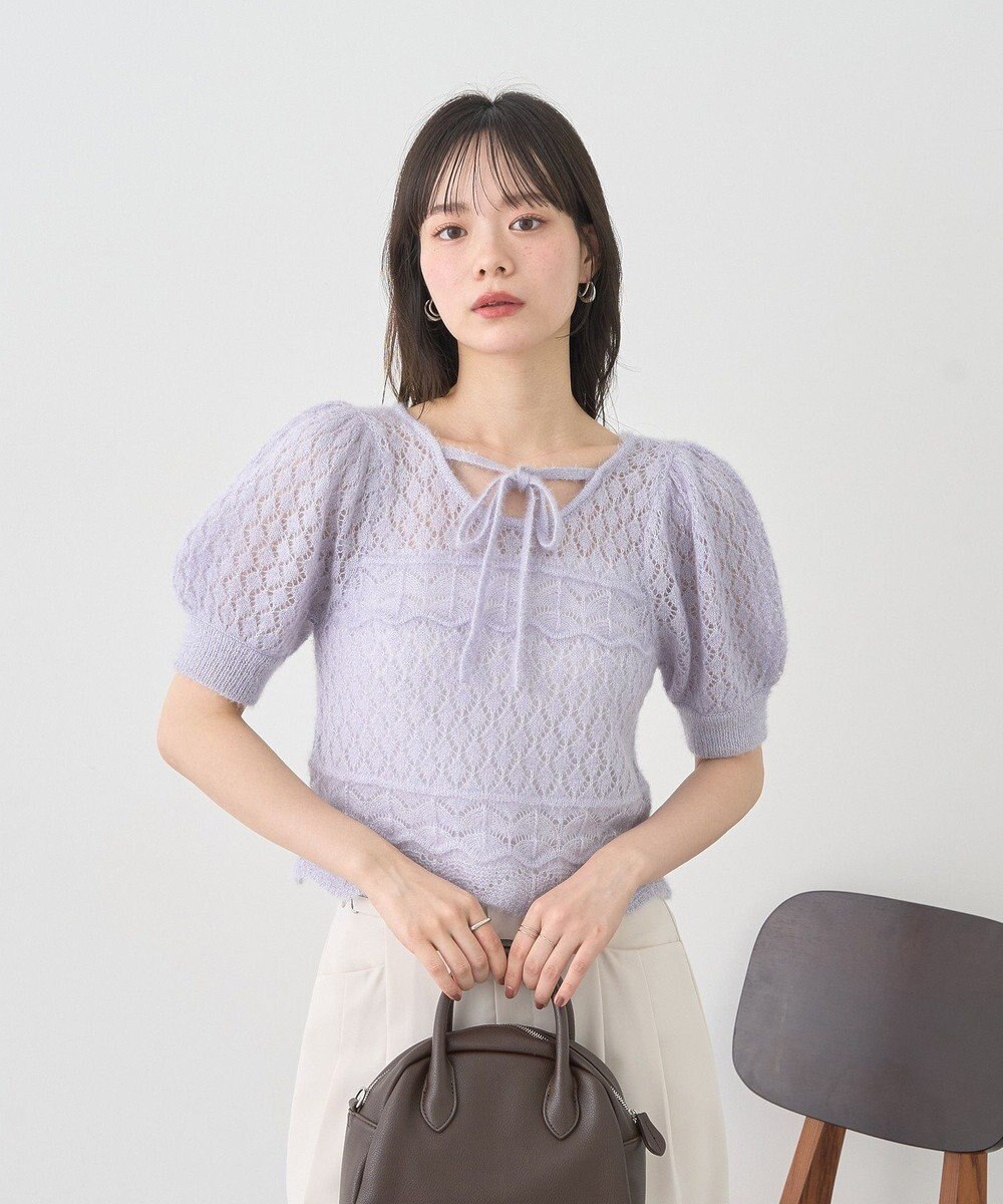 earth music&ecology キャットヤーン透かし編みニットプルオーバー 