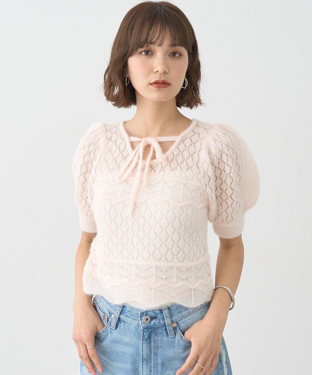 earth music&ecology キャットヤーン透かし編みニットプルオーバー 