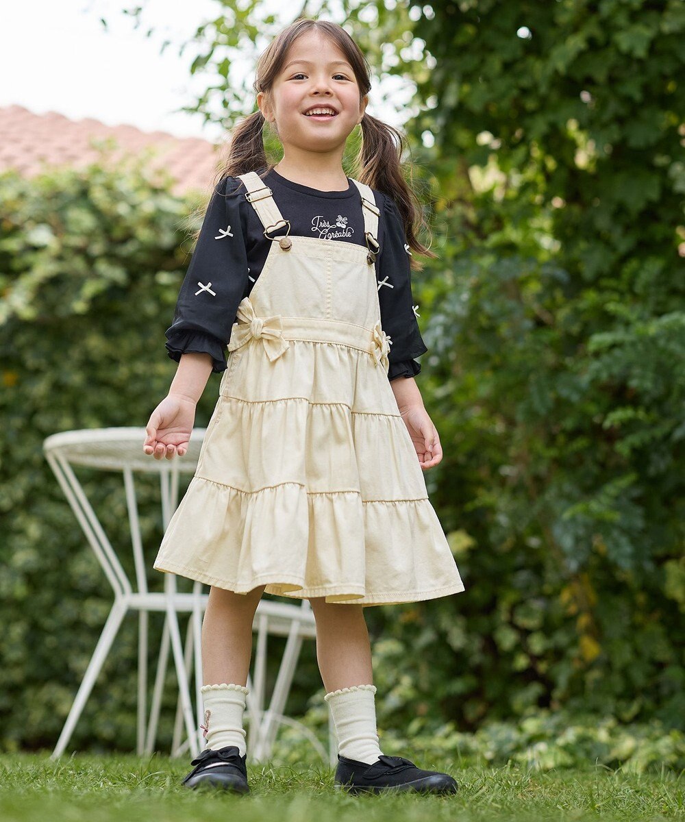 ANY KIDS リボン×チュール 七分袖Tシャツ 