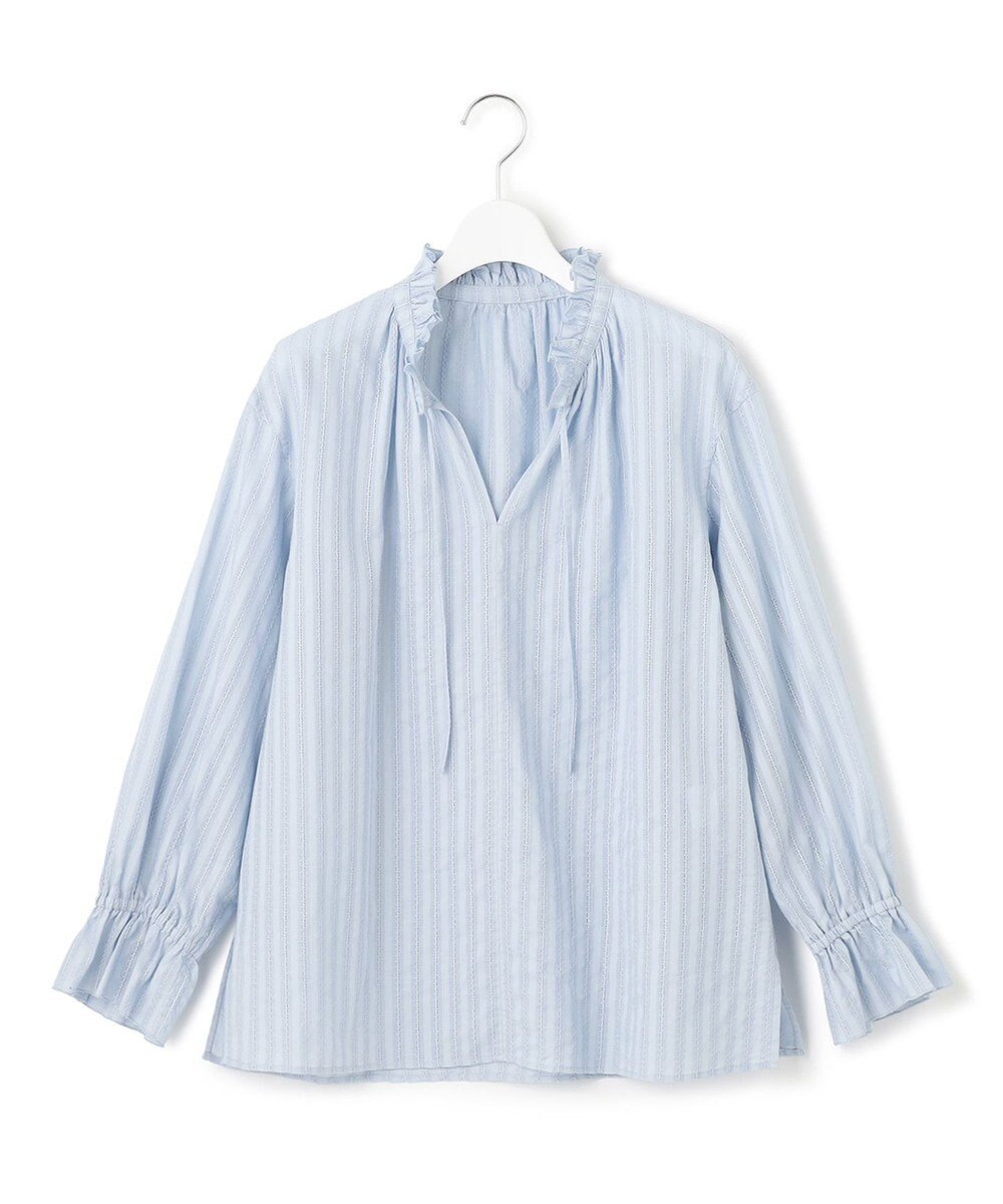 23区 L 【WEB限定/洗える】コットンカラミストライプ スキッパー ブラウス 