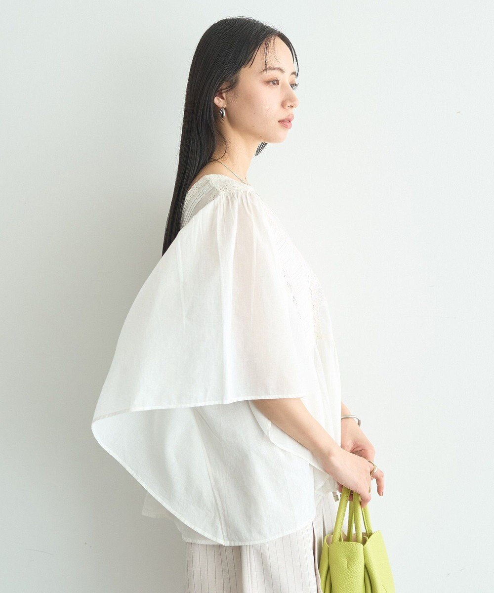 earth music&ecology 【WEB・一部店舗限定】【綿100％】レース＆ピンタックポンチョ 