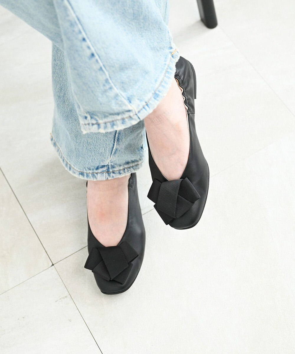 nouvelleRobe Oū サイズ追加【本革・高反発】Big Ribbon スクエアトゥ パンプス 