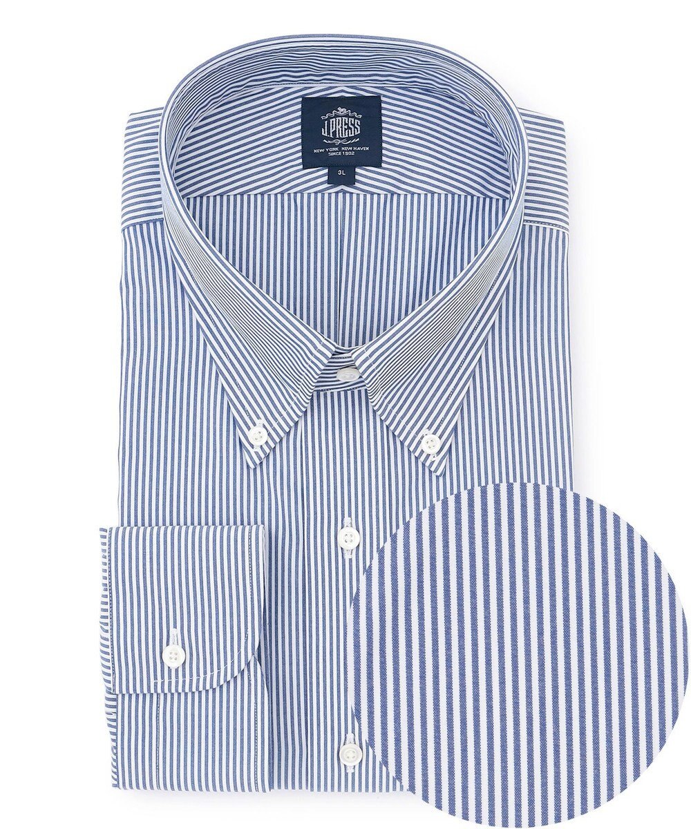 J.PRESS MEN 【KING SIZE】【PREMIUM PLEATS / 形態安定】ロンドンストライプ ドレスシャツ / B.D. 