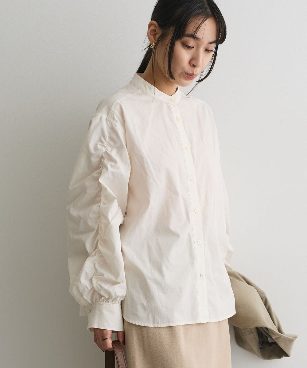 CRAFT STANDARD BOUTIQUE 袖シャーリングバンドカラーシャツ 