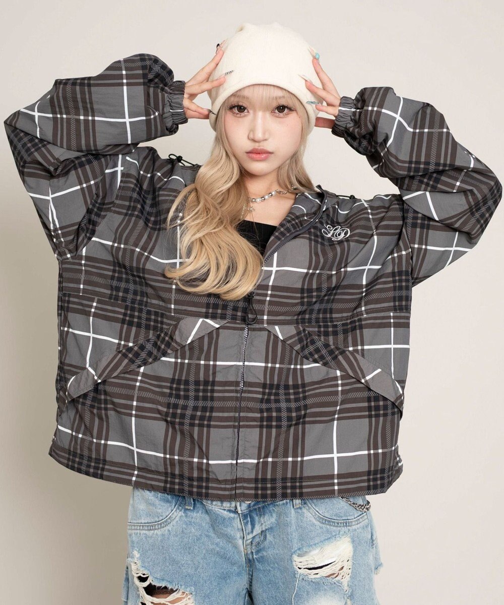 WEGO 【ユニセックス着用ITEM/MLサイズ展開】チェックロゴフードブルゾン 