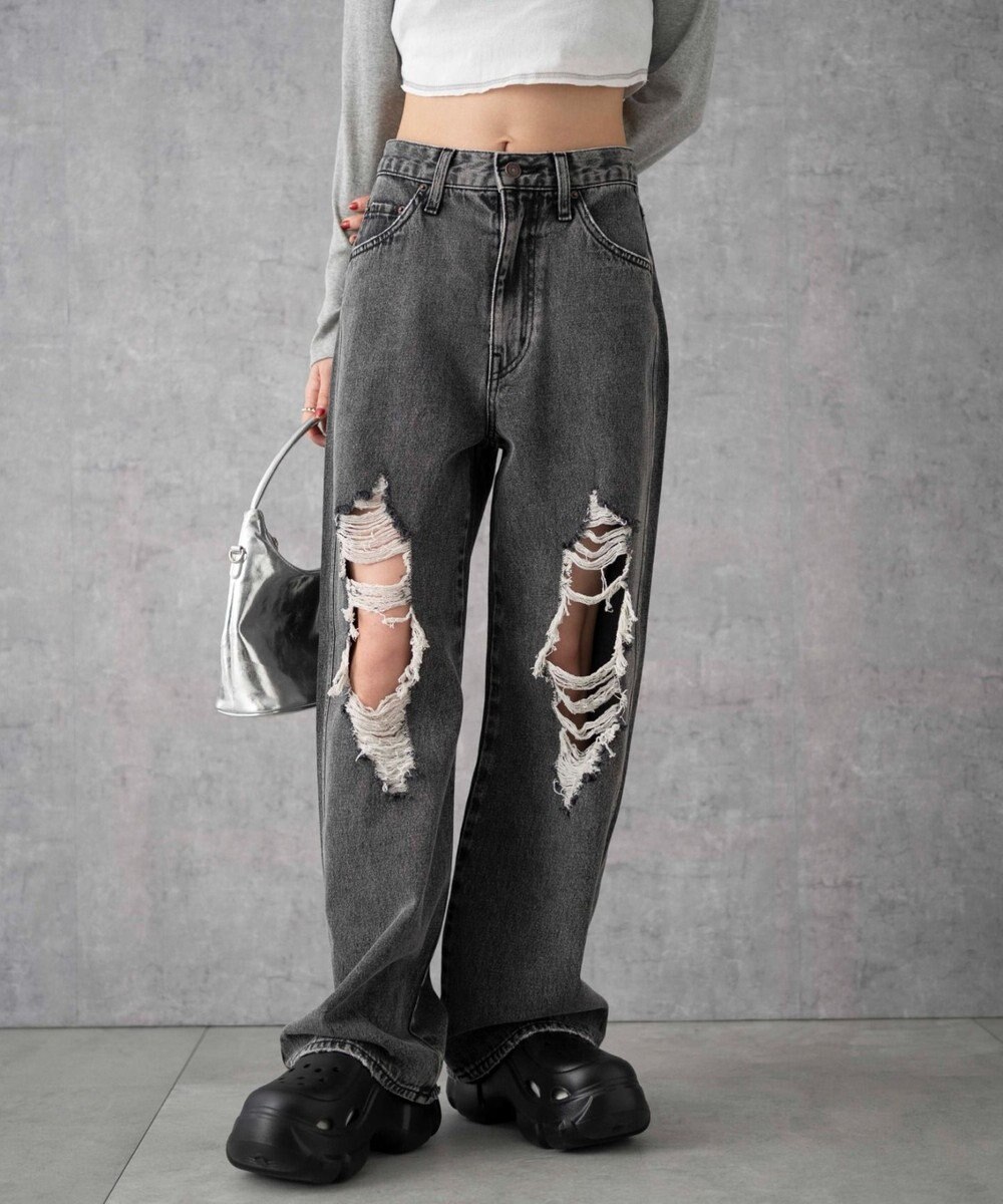 WEGO ヴィンテージウォッシュダメージデニムパンツ 