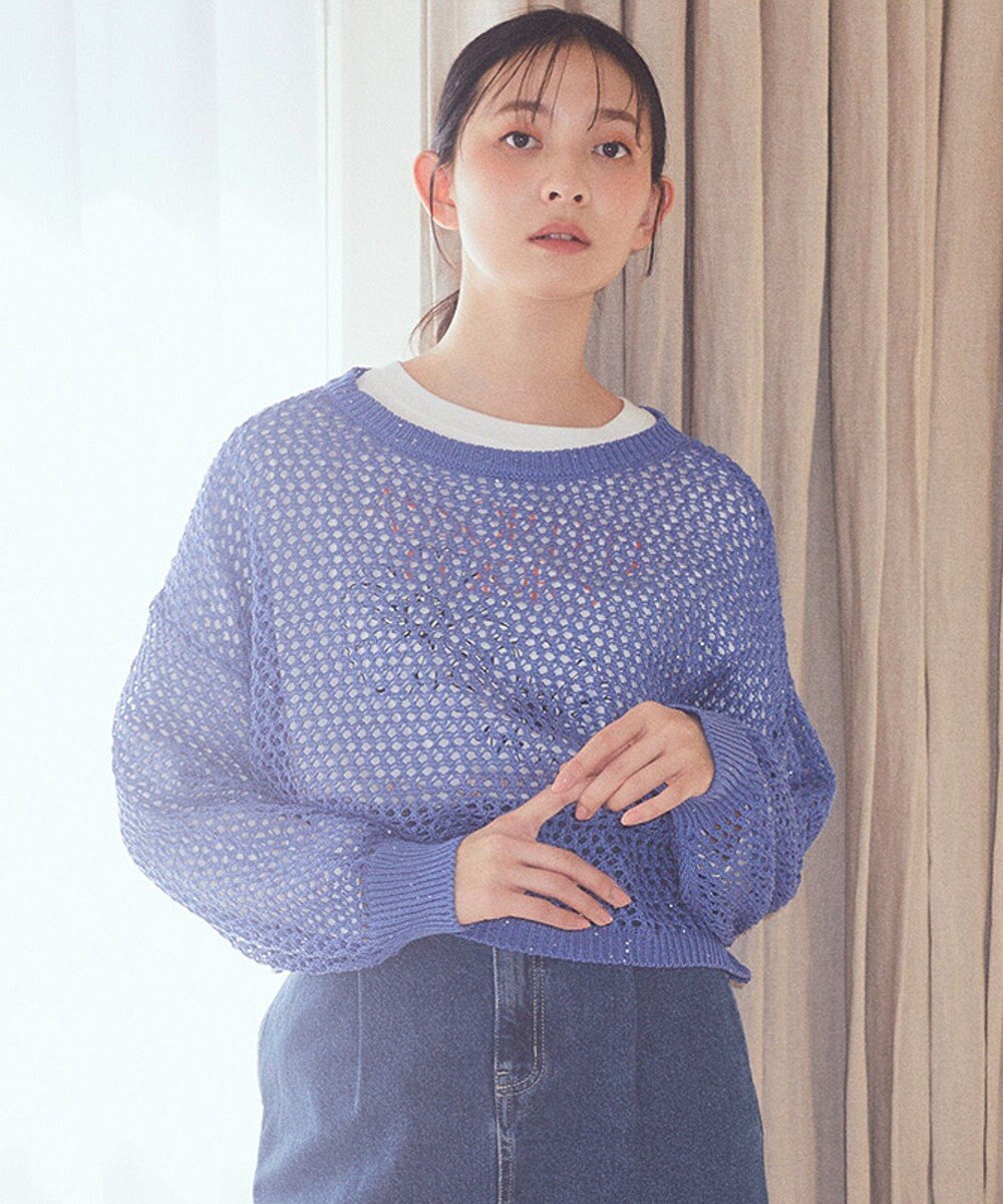 earth music&ecology スパンコールメッシュニットプルオーバー 