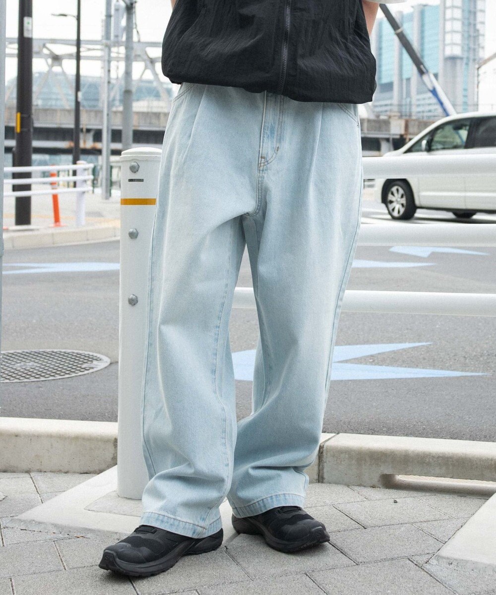 WEGO 【ユニセックス着用ITEM/SMLサイズ展開】ルーズテーパードデニムパンツ 