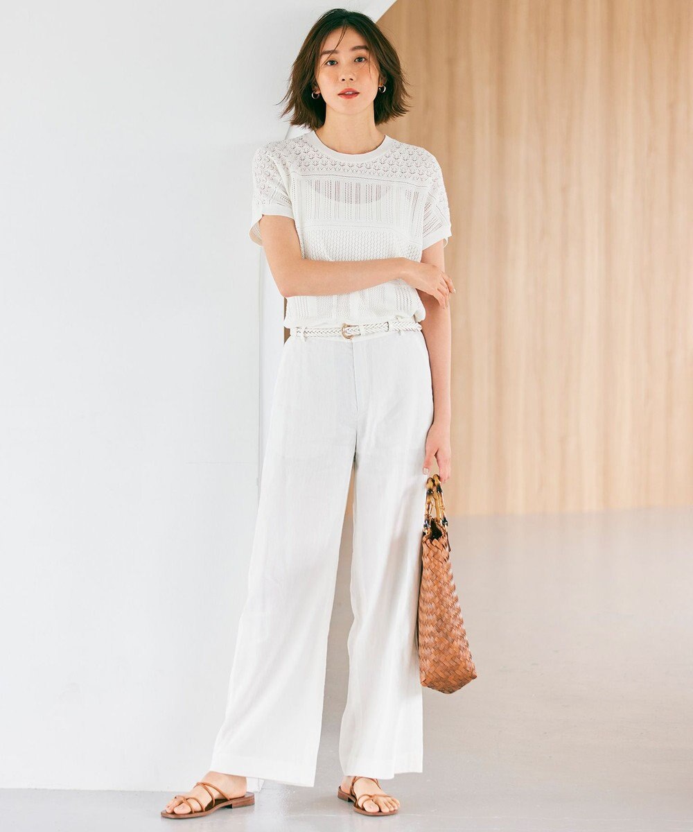 23区 【洗える】リネンレーヨンストレッチ ワイド パンツ 