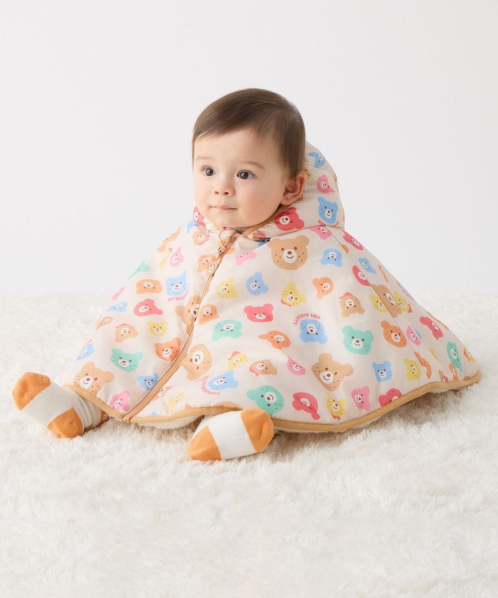 MIKI HOUSE HOT BISCUITS カラフルビーンズ 裏ボアフリース リバーシブル総柄マント 