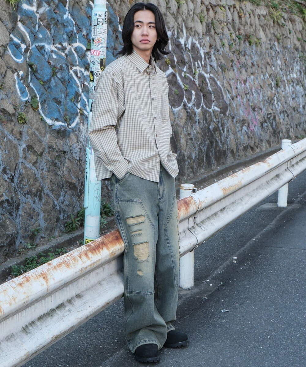 WEGO ミニマムチェックショートシャツ（LS） 