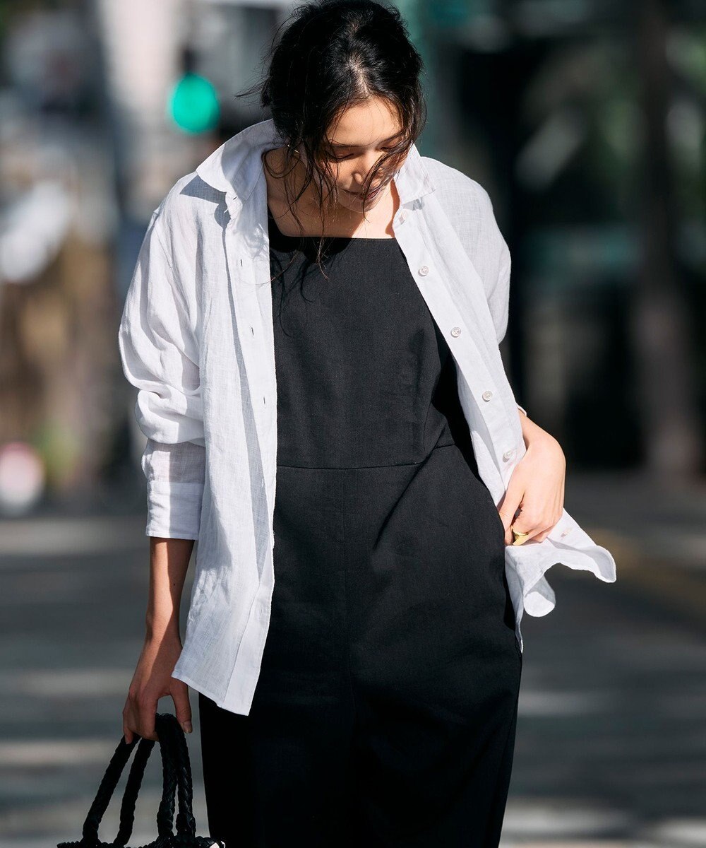 23区 S 【洗える】リネンレーヨンストレッチ スクエアネック オールインワン 