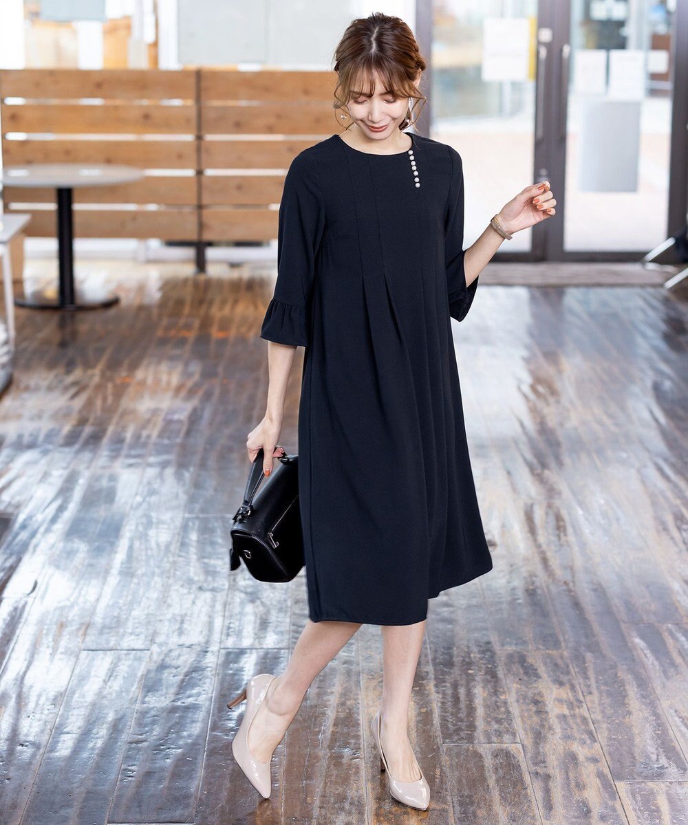 Tiaclasse L 【洗える】飴玉パールフレア袖ワンピース 