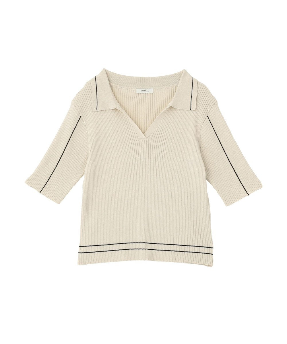 earth music&ecology 【予約】ラインカラーポロニット 