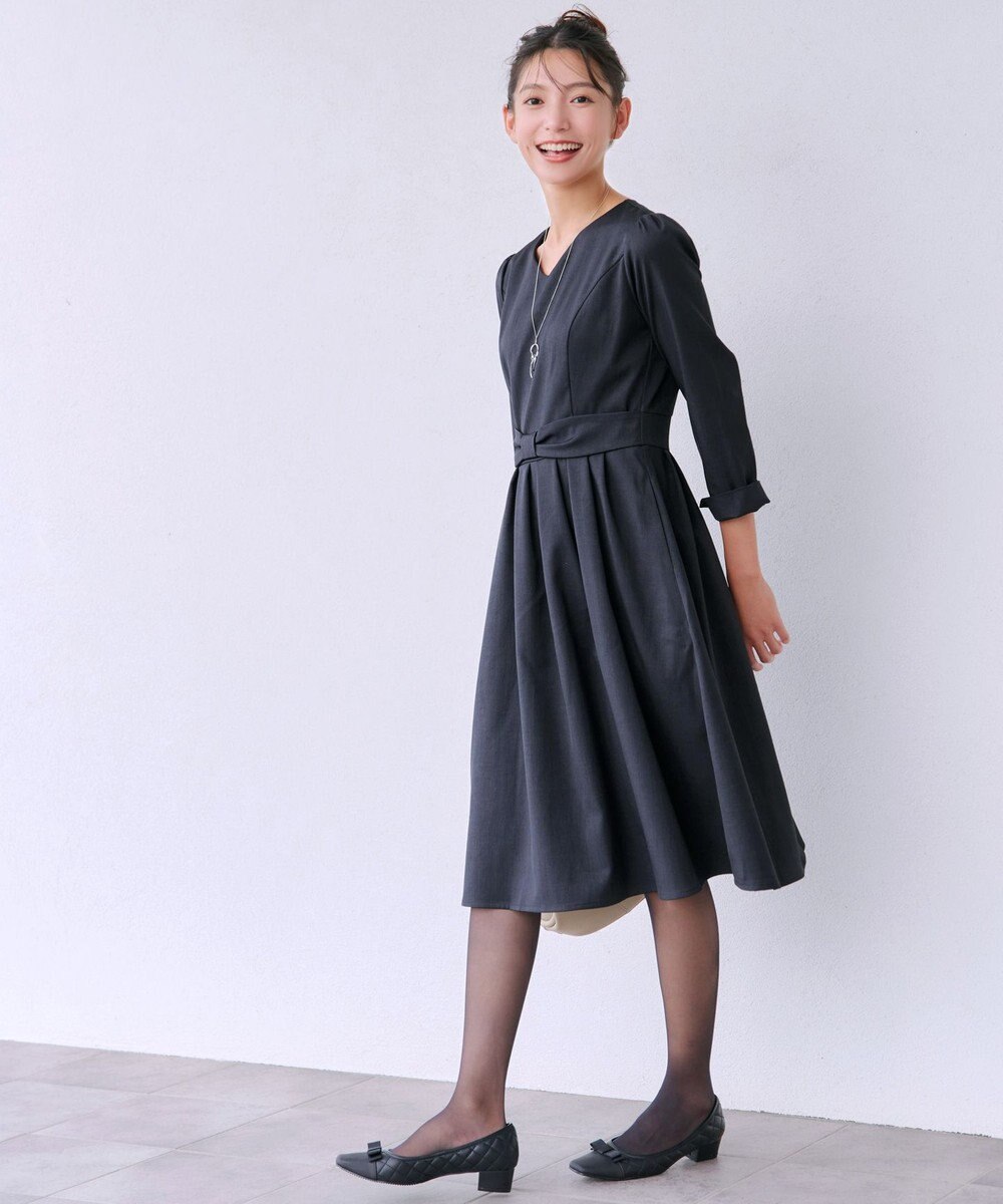 Tiaclasse L リボンウエスト切替ワンピース 